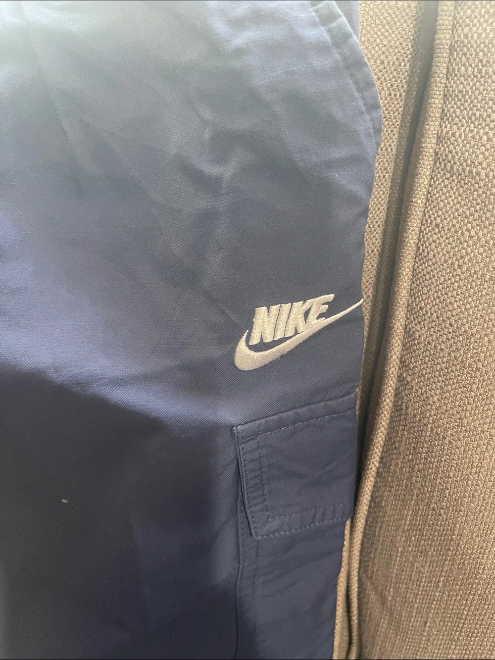 Nike Men's Navy Cargo Pants with Elastic Waist and Drawstring
